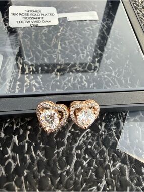 #114 Rose Gold Plated Moissanite Stud Earrings, 1ctw GRA card included